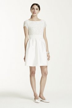 Short Cap Sleeve Taffeta Dress with Sequin Bodice Style 061889680