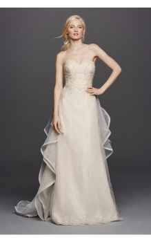 Fantastic Floor Length Strapless Sweetheart Neckline Lace Wedding Dress with Removable Train CWG739