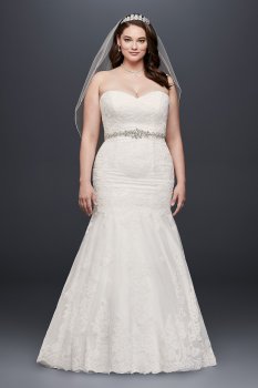Extra Length Plus Size 4XL9V3680 Strapless Sweetheart Neckline Long Mermaid Lace Wedding Dress