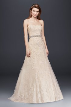 Lace A Line Gown with Beaded Applique Style WG3755