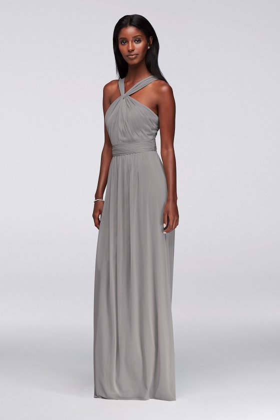 Long Fashion Y Neck Pleated Flowing A-line Bridesmaid Dress W11173