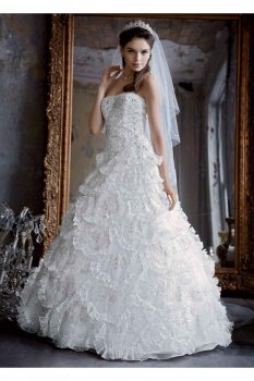 Beaded Wedding Gown with Tiered Scallop Skirt Style PWG3511