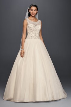New Etra Length 4XLCV745 Illusion Tank Ball Gown Wedding Dress with Beads Embellished Bodice