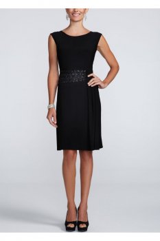 Cap Sleeve Jersey Dress with Beaded Waist Detail Style 3540