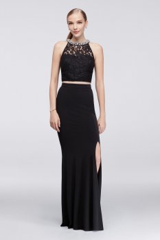 X90811H502 Style Two Pieces Crystal Embellished Neckline Dress