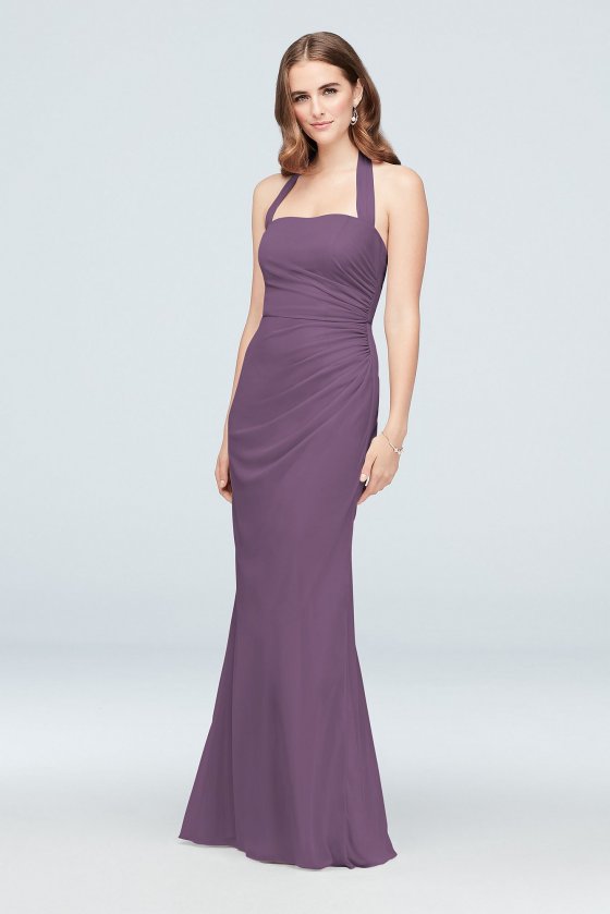 Halter Ruched Mesh Bridesmaid Dress 4XLF19947