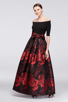 Elegant Off the Shoulder Long Printed Ball Gown Style JHDM3111