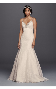 4XLV3801 Style Jewel All Over Lace Trumpet Wedding Dress with Spaghetti Straps