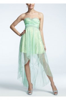 Strapless High Low Glitter Mesh Dress Style 211S50040
