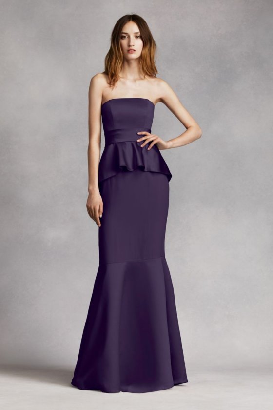 Satin and Matte Crepe Peplum Dress with Satin Sash Style VW360134