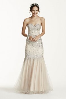 Strapless All Over Beaded Bodice Dress Style P3123
