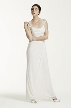 Lace Cap Sleeve Long Matte Mesh Dress Style XS3450