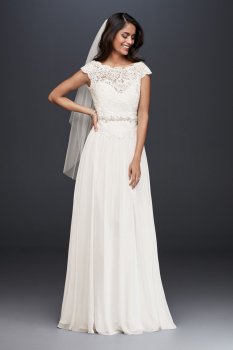 New Elegant Cap Sleeve Long A-line Lace and Chiffon Bridal Gown Style WG3851