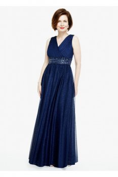Long Glitter Jersey Dress with Beaded Waist Style 7031