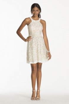 Short Lace Dress with Bead Embellished Waist Style 3283NV3E