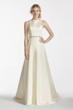 Satin Cut Out Aline Tank Gown with Watteau Train Style JS3776
