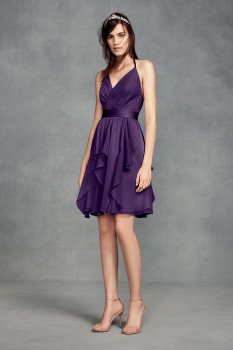 VW360399 Style Short Above Knee Chiffon Dress with Low Crisscross Back