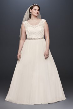 Plus Size Floor Length A-line Lace and Tulle 4XL9NTWG3741 Style Wedding Dress without Train