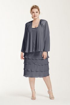 Short Chiffon Jacket Dress with Shoulder Detail Style 622372DWW