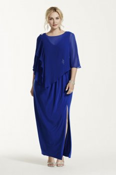 Long Jersey Dress with Chiffon Caplet Style 3193DW