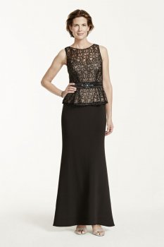 Sleeveless Scroll Lace Peplum Dress Style 2742DB