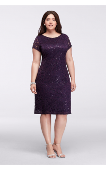 New Fashion 292866 Pattern Plus Size Short Sleeves Short Lace Dress with Sequins