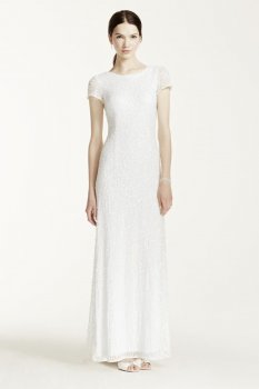 Cap Sleeve Long Beaded Sequin Dress Style 061896890