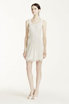 Beaded Short Tank Dress with Scallop Hem Style 061901390