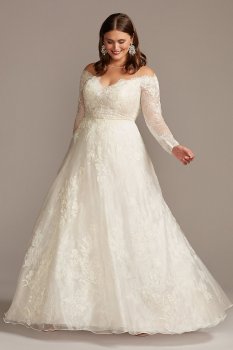 Plus Size Long A-line Shimmer Lace Applique Wedding Dress Style 8CWG853