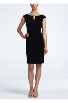Cap Sleeve Short Dress with Key Hole Neckline Style 6135953