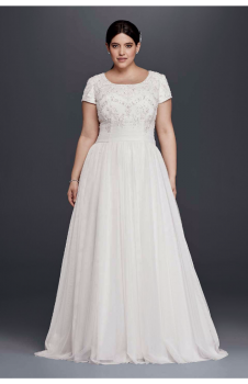 Modest Long Short Sleeve Scoop Neckline A-Line Wedding Dress 9SLWG3811 Plus Size