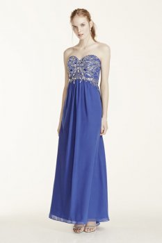 Strapless Jewel Encrusted Tie Back Chiffon Dress Style 550D