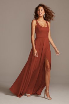 New Arrival Tank Scoop Neck Long F20098 Style Satin Bridesmaid Gown