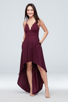 Scalloped Crepe High-Low Spaghetti Strap Dress C39811DDNE