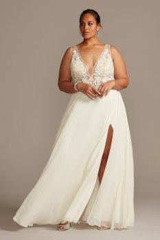 Stunning Plus Size 9SWG842 Tank V Neck Illusion Chiffon Wedding Dress