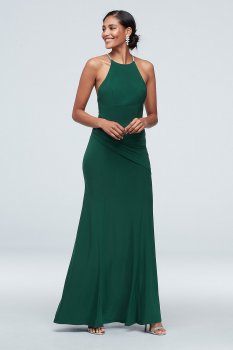 Sexy High Neck Long Sheath Jersey Dress with Crystal Straps DS270050