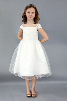 Cap Sleeve Embroidered Illusion Flower Girl Gown FG-610