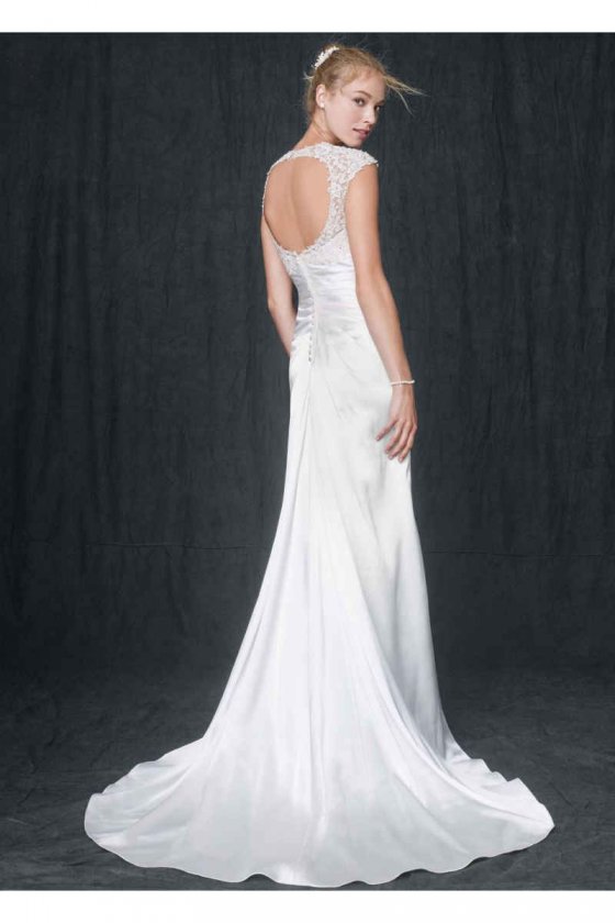 Slim Charmeuse Gown with Lace Keyhole Back Style T3342