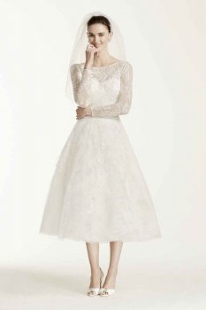 Extra Length Long Sleeved Tea Length Wedding Dress Style 4XLCWG663