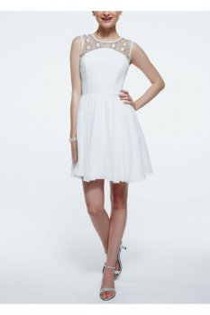 Sleeveless Chiffon Dress with Beaded Illusion Neck Style 9560T25B
