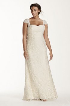 Extra Length Beaded Cap Sleeve Lace Wedding Dress Style 4XL8MS251122