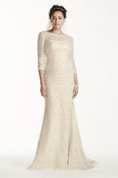 Extra Length Beaded Lace 3/4 Sleeved Wedding Dress Style 4XLCWG711