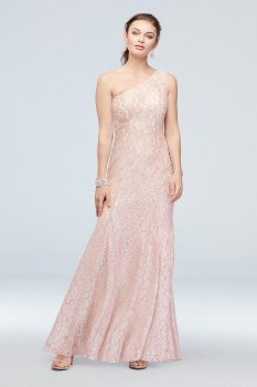 One-Shoulder Glitter Lace Mermaid Gown 21830