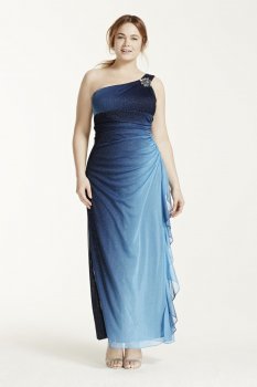 Stone Embellished One Shoulder Ombre Glitter Dress Style 54670W