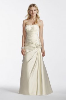 Petite Satin Strapless Gown with Side Drape Style 7OP1241