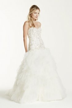 Strapless Tulle Ball Gown with Ruffled Skirt Style V3665