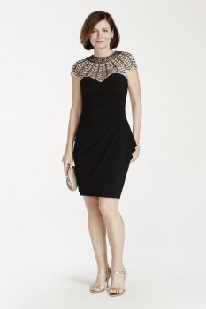 Beaded Illusion Cap Sleeve Bodice Jersey Dress Style XS6755