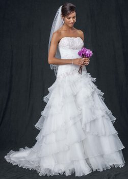 Pleated Ball Gown with Tiers and Lace-Up Back Style WG3453