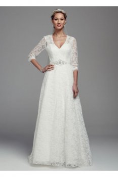 All Over Lace A-Line Gown with 3/4 Sleeves Style WG3670