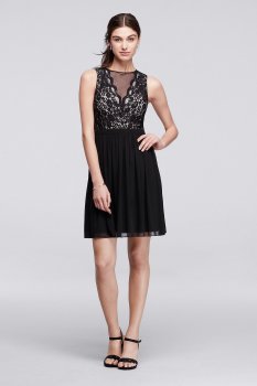 Sleeveless Short Dress with Illusion Lace Neckline Style 12264